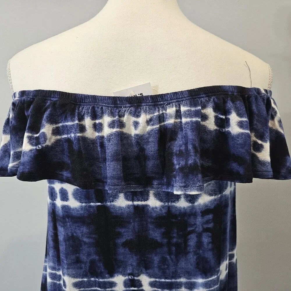 CLOUD CHASER blue TIE-DYE off shoulder TOP spandex RAYON - Picture 9 of 10